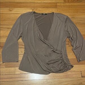 MSK Taupe Wrap Polka Dot Blouse 3/4 Sleeves for Women